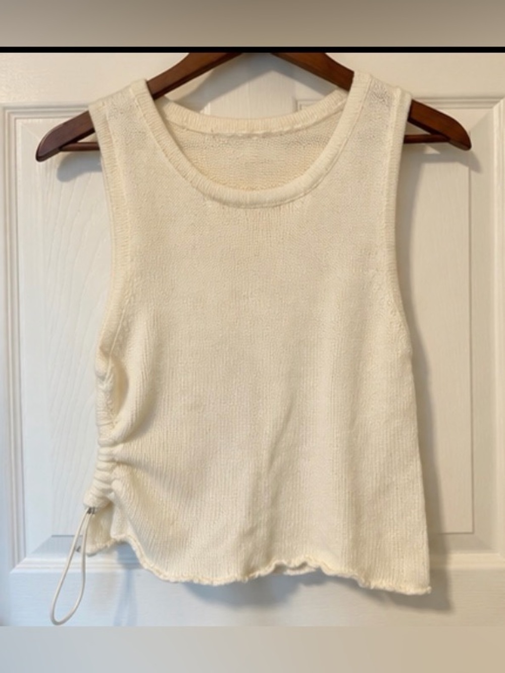 Zara Cream Sleeveless Ribbed Tank with Side Hole and Drawstring